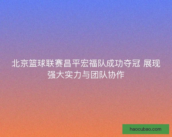 北京篮球联赛昌平宏福队成功夺冠 展现强大实力与团队协作